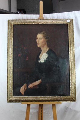 Lot 112 - Miss Varley, 20th century oil on canvas - portrait of a lady, signed, in gilt frame