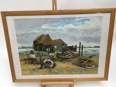 Lot 168 - Matthew Prater, contemporary, oil on board - The Boat Yard, signed, in glazed frame