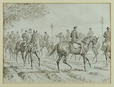 Lot 921 - John Sturgess (1839-1903) pen and ink - Young horses at exercise