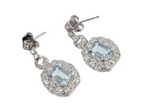 Lot 720 - Pair Art Deco-style aquamarine and diamond...