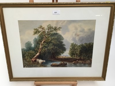 Lot 183 - Watercolour study- cattle by river, dated March 1855, in glazed gilt frame
