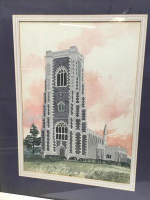 Lot 181 - Michael Norman watercolour - Lavenham Church Tower, signed and framed