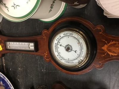 Lot 164 - Edwardian inlaid aneroid banjo barometer, together with sundry ceramics, 19th century and later