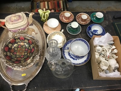 Lot 165 - Silver plated twin handled oval tray, together with Sheffield plate dish, various decorative ceramics and glass, Goss China and other items