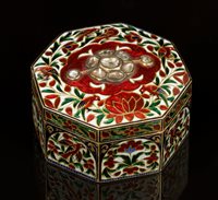 Lot 724 - Indian gold, diamond and enamel box of...