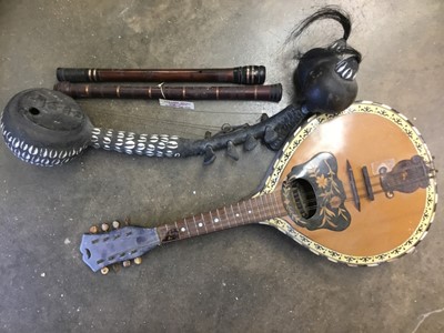 Lot 181 - Neopolitan mandolin, together with an African stringed instrument and two Turkish chanters