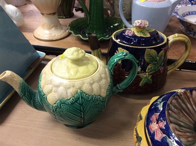 Lot 426 - Wedgwood majolica cauliflower teapot and other Majolica