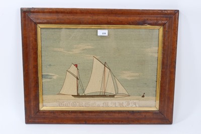 Lot 659 - 19th century woolwork embroidered ship picture