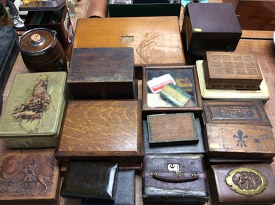 Lot 436 - Collection wooden boxes, old leather jewellery boxes, vintage tins etc