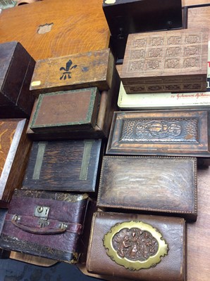 Lot 436 - Collection wooden boxes, old leather jewellery boxes, vintage tins etc