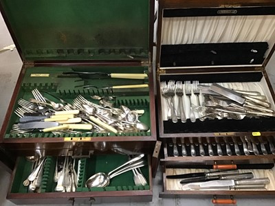 Lot 573 - Seven canteen boxes with plated flatware plus plastic box of flatware