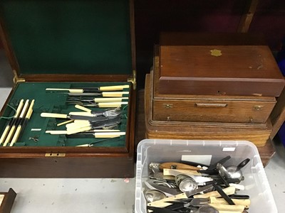 Lot 573 - Seven canteen boxes with plated flatware plus plastic box of flatware