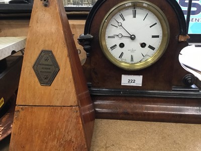 Lot 222 - 19th century French mantel clock in walnut case, various boxed cutlery, copper tray, metronome and sundries