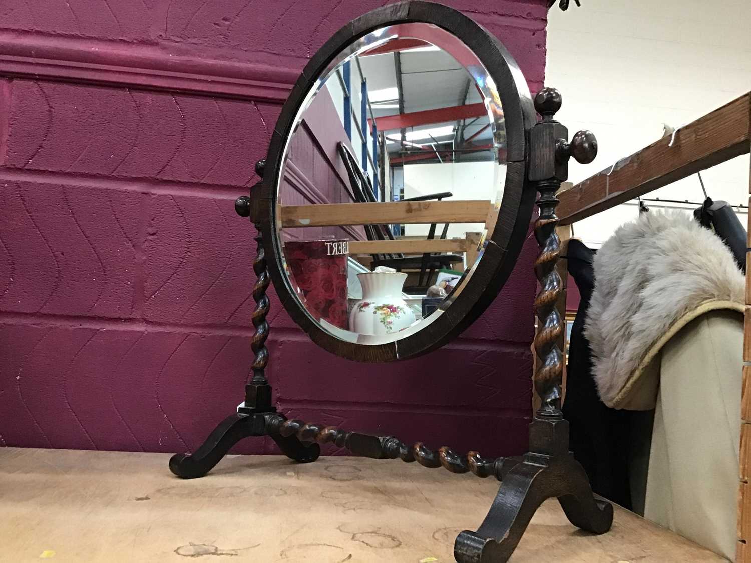 Lot 588 - Barley twist stand oval dressing table mirror