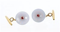 Lot 738 - Pair of good quality jade / hardstone and ruby...