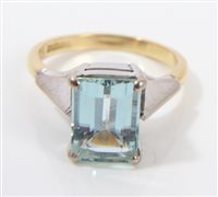 Lot 739 - Aquamarine single stone ring, the rectangular...