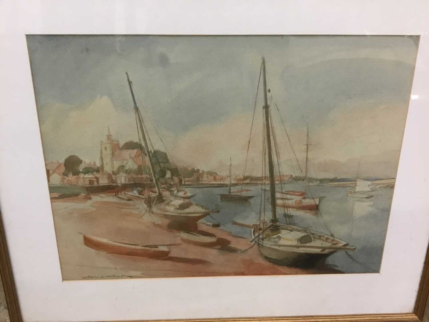 Lot 264 - William A Wildman (1882-1950) watercolour - Maldon estuary scene, signed, R.S.W label verso, glazed frame