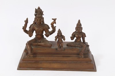 Lot 708 - Good quality Indian bronze group, depicting three Gods seated on a plinth base