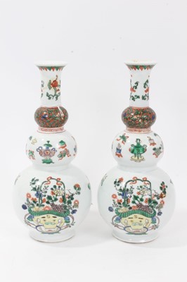 Lot 103 - Pair Samson famille verte triple gourd vases