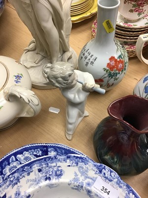 Lot 354 - Lladro figure of cherub playing flute together with other ceramics including modern Chinese vases