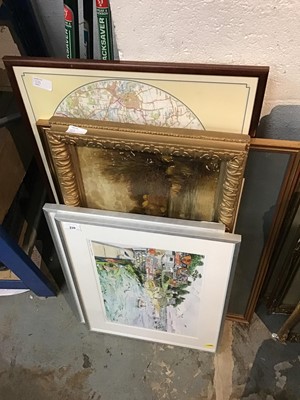 Lot 239 - Assorted pictures, including a pair of ltd ed prints, inlaid wooden panel, etc