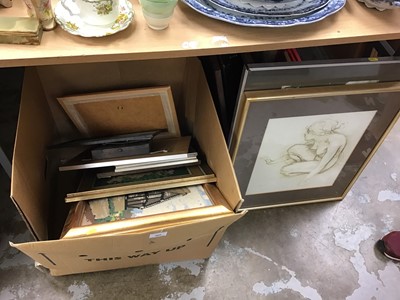 Lot 360 - Three French Cats 30/150, Eileen Greenwood engraving, L.S. Lowry photographic print, together with other paintings and prints