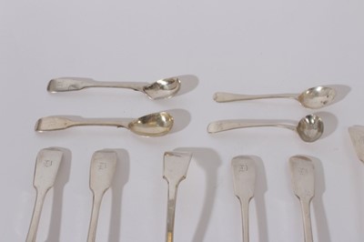 Lot 212 - Pair of George III fiddle pattern table spoons (London 1798) together with other Georgian and later silver flatware