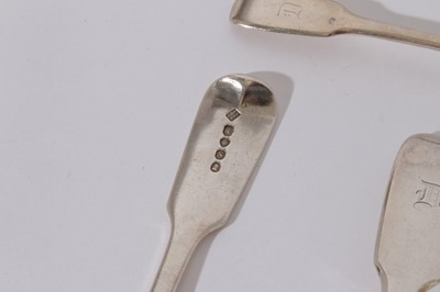 Lot 212 - Pair of George III fiddle pattern table spoons (London 1798) together with other Georgian and later silver flatware