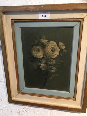 Lot 282 - English School, oil on board - Floral bouquet, 26 x 18cm, framed and small group of other pictures