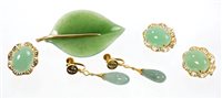 Lot 747 - Group of 14ct gold mounted green jade...