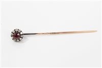 Lot 749 - Victorian ruby and diamond cluster stick pin...