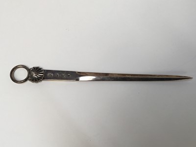 Lot 301 - Mappin & Webb silver letter opener with ring handle (London 1979), 25.5cm long, 3.26ozs