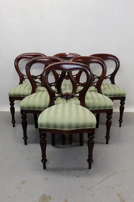 Lot 1219 - Long set of twelve Victorian style mahogany balloon back dining chairs