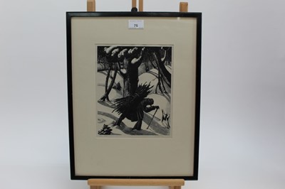 Lot 75 - Clare Leighton - Winter 2/50, black and white woodcut, signed and inscribed in glazed frame, 24cm x 20cm