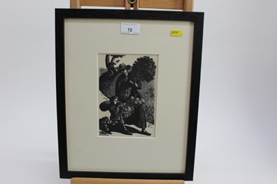 Lot 72 - Clare Leighton - Going to the Festival, 1937, black and white woodcut in glazed frame, 18cm x 12cm