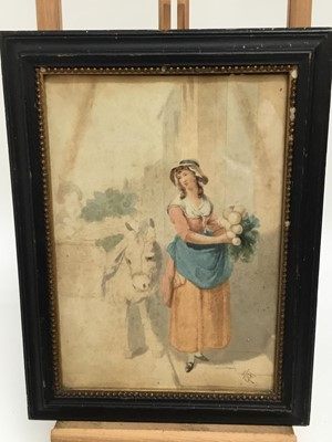 Lot 204 - Francis Wheatley 1747-1801, watercolour, Preparatory study for one of The Cries of London 'Turnips and Carrots, Ho', signed with initials