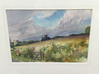 Lot 262 - Peter Partington (b.1941) watercolour - Autumn Ploughing, Hitcham Church, signed, in glazed frame, 18.5cm x 26cm