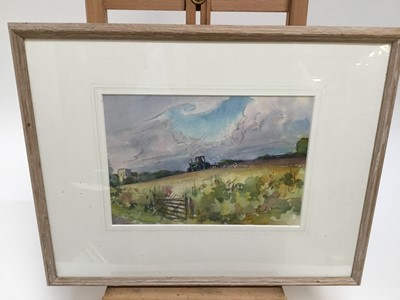 Lot 197 - Peter Partington (b.1941) watercolour - Autumn Ploughing, Hitcham Church, signed, in glazed frame, 18.5cm x 26cm
