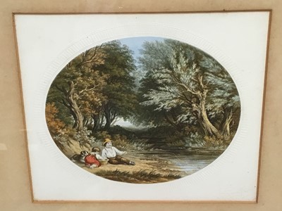 Lot 195 - Victorian Le Blond print - The Young Angler, oval, in glazed gilt frame, 18.5cm x 22cm