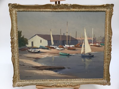 Lot 192 - Leslie Kent (1890-1980) oil on canvas, Harbour scene