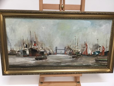 Lot 200 - John Peet (20th century) oil on canvas - The lower Pool, together with a dock scene