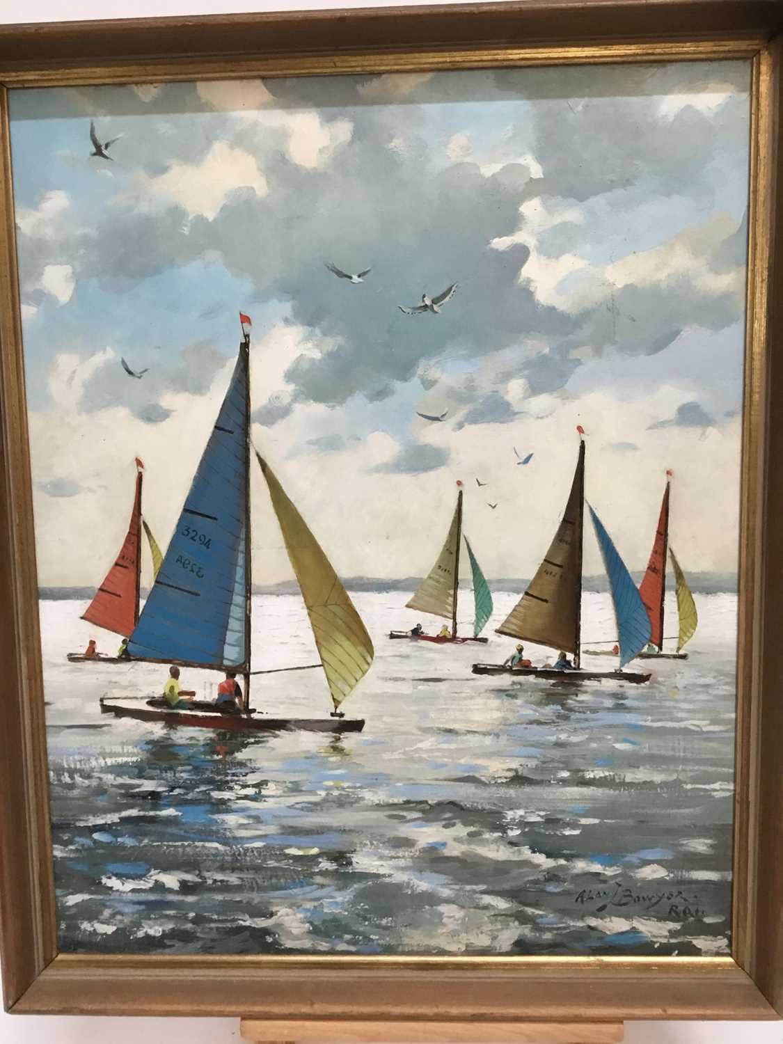 Lot 213 - Alan Bowyer (20th century) oil on board, boating scene