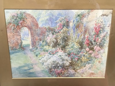 Lot 211 - Early 20th century English School watercolour - a summer garden, indistinctly signed, in glazed gilt frame, 25cm x 34cm