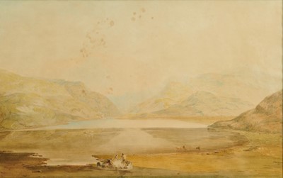 Lot 87 - John Varley (1778 - 1842), watercolour - Llanberis Lake, signed and dated 1805, in glazed gilt frame, 49.5cm x 78.5cm  
 Provenance: Beryl Kendall, The English Watercolour Gallery, London