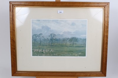 Lot 946 - Charles Walter Simpson (1885-1971) signed print - The Pytchley, Gone Away From Crick, 28cm x 40cm, together with a Lionel Edwards signed print - The Essex Hunt, each in glazed maple veneered frames...