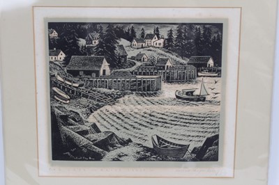 Lot 995 - Carroll Thayer Berry (1886-1978) signed woodcut - The Cove, Maine Coast, signed and titled in pencil, mounted, 37cm x 41cm