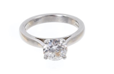 Lot 405 - Diamond single stone ring with a certified round brilliant cut diamond weighing 1.51carats, in four claw platinum setting. Accompanied by a G.I.A Diamond Grading Report dated 12th October 2017, sta...