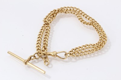 Lot 481 - Edwardian-style 18ct gold curb link watch chain with T-bar fob