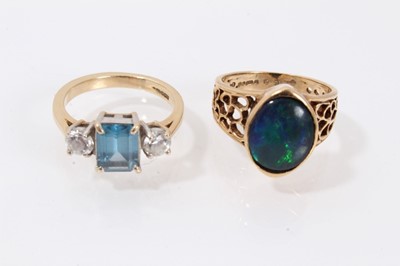 Lot 491 - Two 9ct gold dress rings, one with an opal doublet, the other with synthetic stones