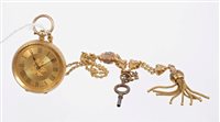 Lot 769 - Late 19th century Swiss 18ct gold key-wind fob...